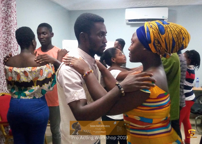 Actors in Ghana participating in an on-camera acting class